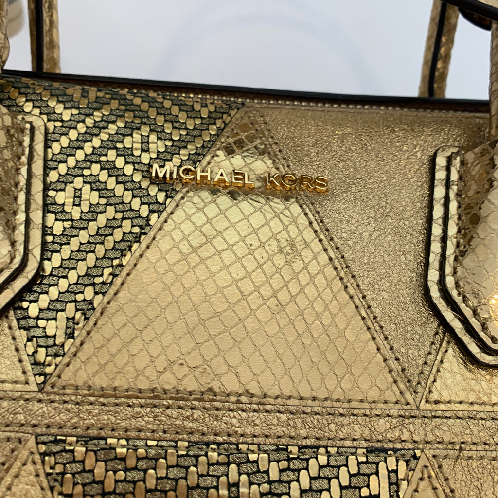 Michael Kors Gold Patchwork 'Mercer' Leather Satchel | Gently Used |