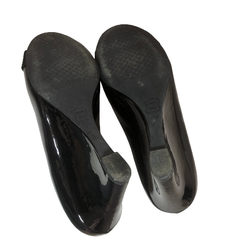 Tory Burch Black Patent Leather 'Trudy' Peep-toe Wedges | Pre Loved |