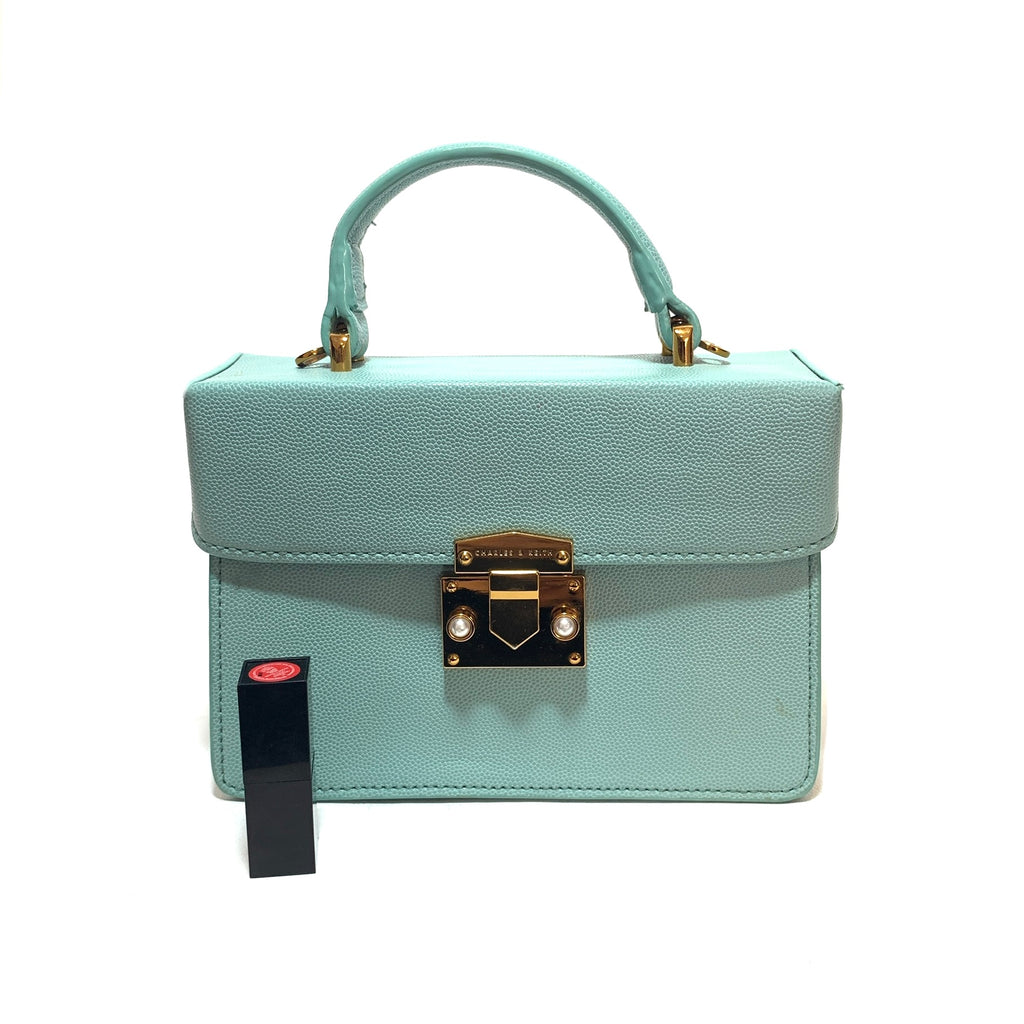 Charles & Keith Light Blue Small Box Satchel | Pre Loved |