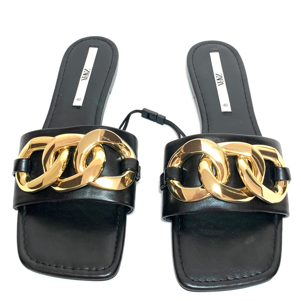 ZARA Black Gold Chain Slides | Brand New |