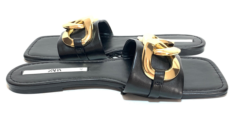 ZARA Black Gold Chain Slides | Brand New |