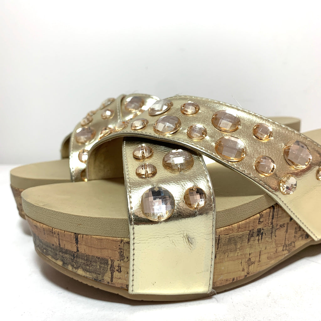 Kenneth Cole Reaction Gold Rhinestone Strappy Wedges | Gently Used |