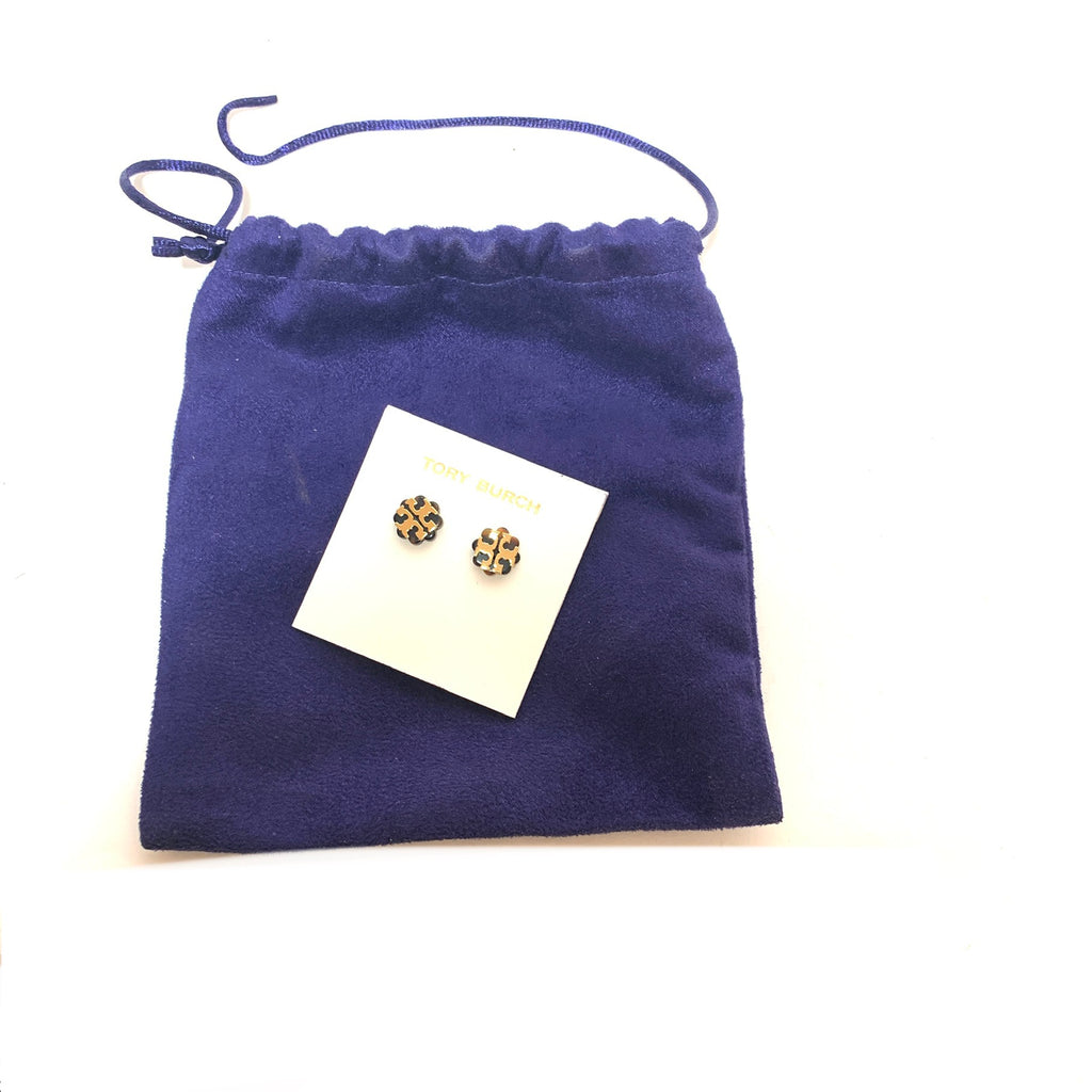 Tory Burch Tortoise & Gold Logo Stud Earrings | Brand New |