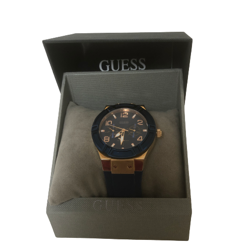 Guess Blue & Gold Stainless Steel Rubber Strap Watch | Gently Used |