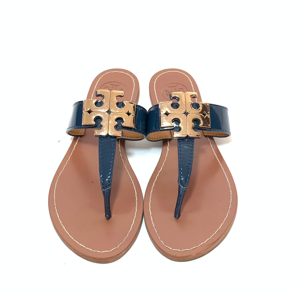 Tory Burch Navy & Gold 'Moore' Thong Sandals | Pre Loved |