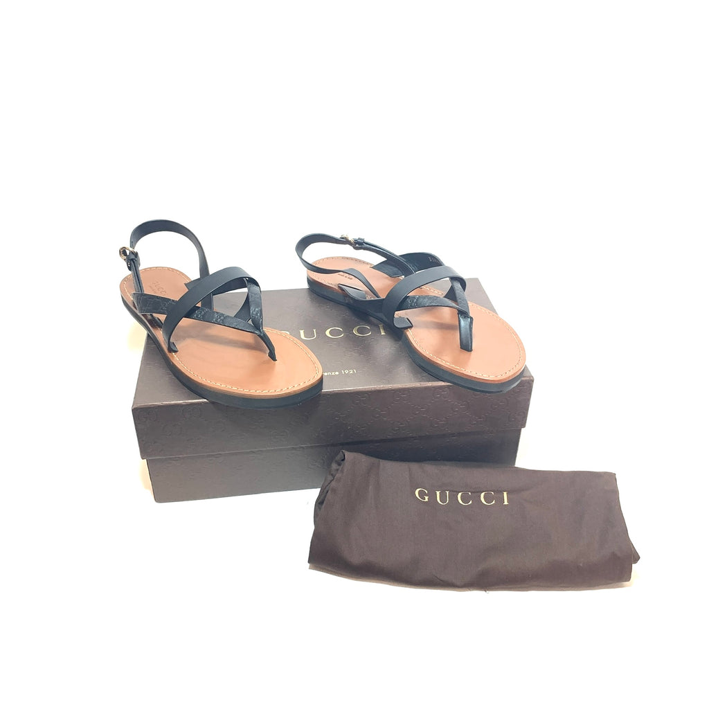 Gucci Black Micro GG Black Leather Sandals | Like New |