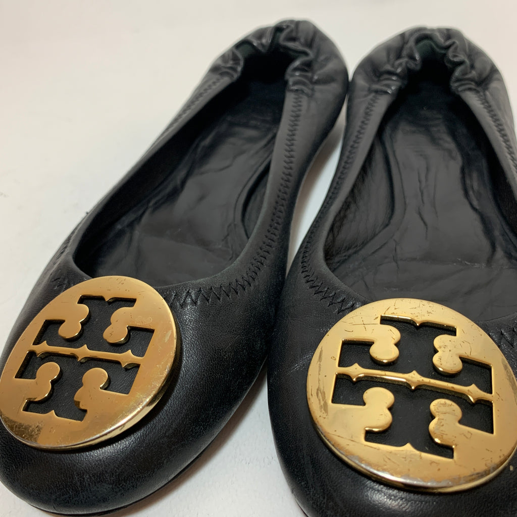 Tory Burch Black Leather REVA Ballet Flats | Pre Loved |