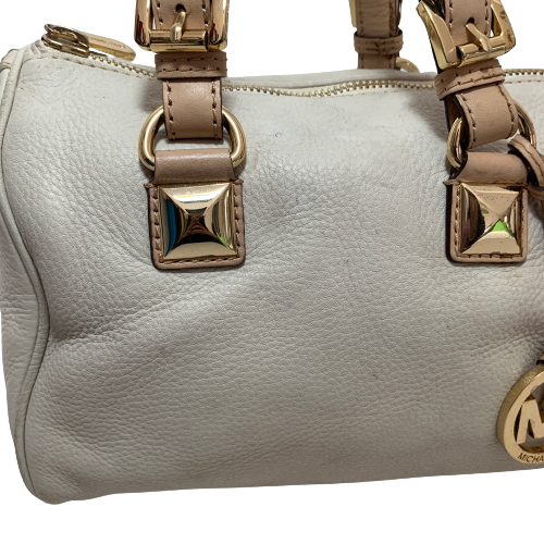 Michael Kors White and Beige Leather Small Tote