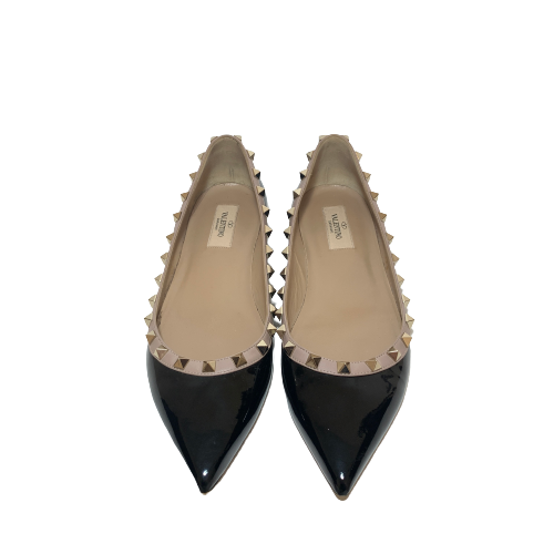 Valentino Black Patent Leather 'Rockstud' Pointed Flats | Gently Used |