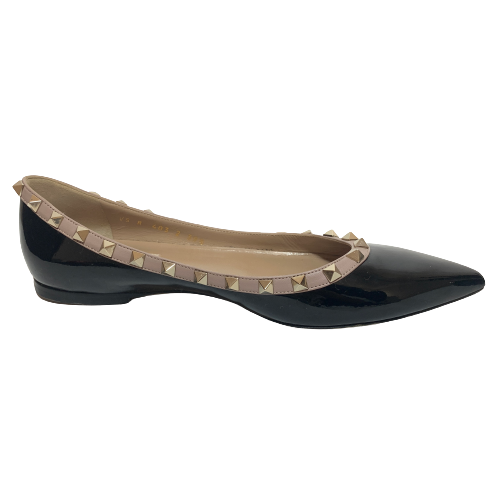 Valentino Black Patent Leather 'Rockstud' Pointed Flats | Gently Used |