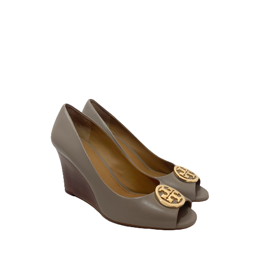 Tory Burch Grey 'Benton 2' Peep-toe Wedges | Gently Used |