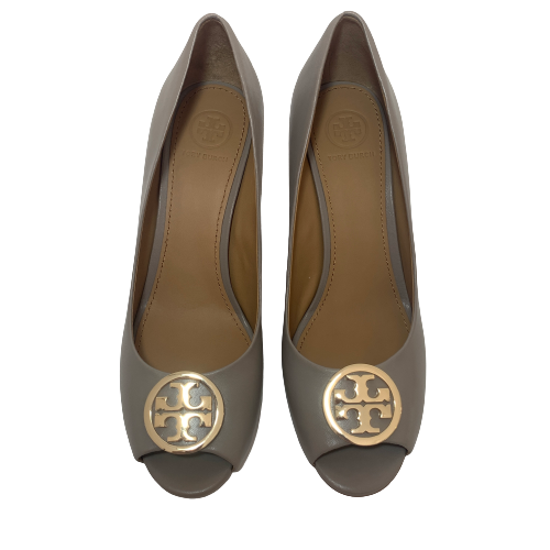 Tory Burch Grey 'Benton 2' Peep-toe Wedges | Gently Used |