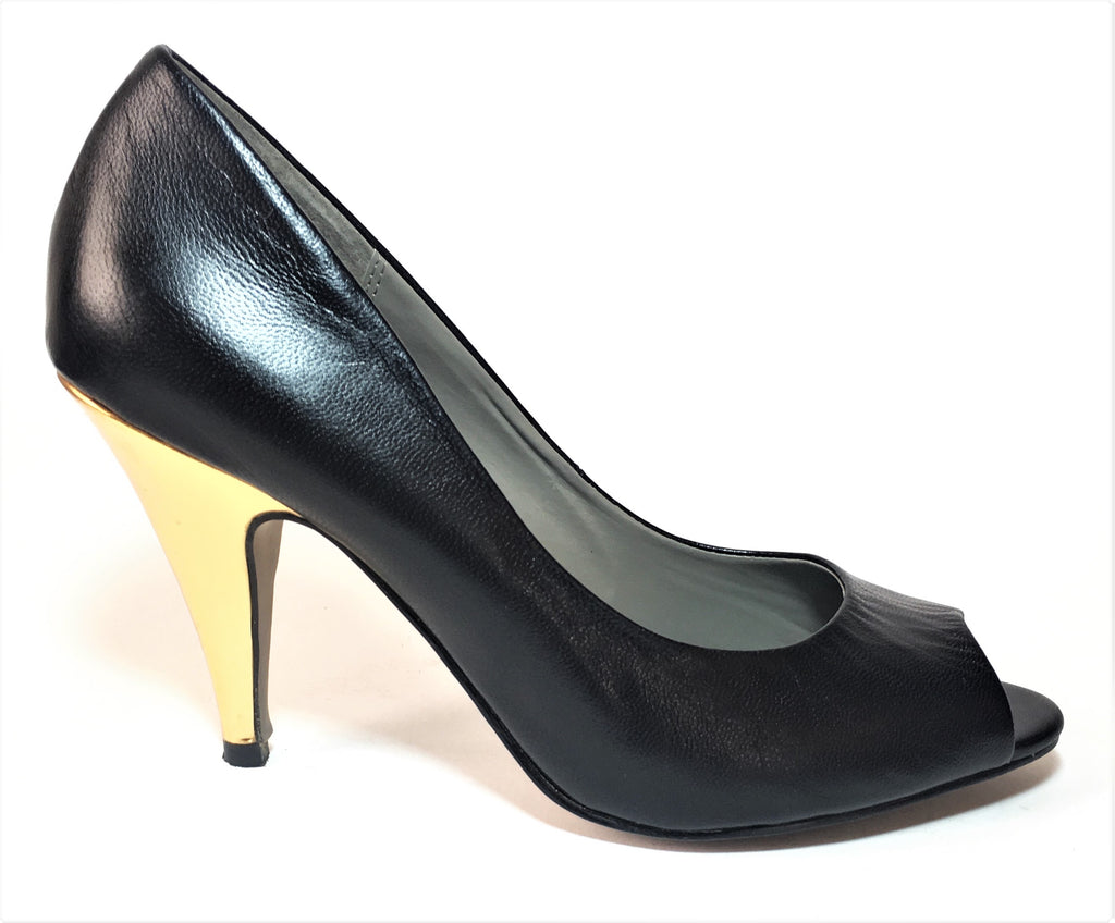 Kurt Geiger Black Leather Peep Toe Heels | Gently Used |