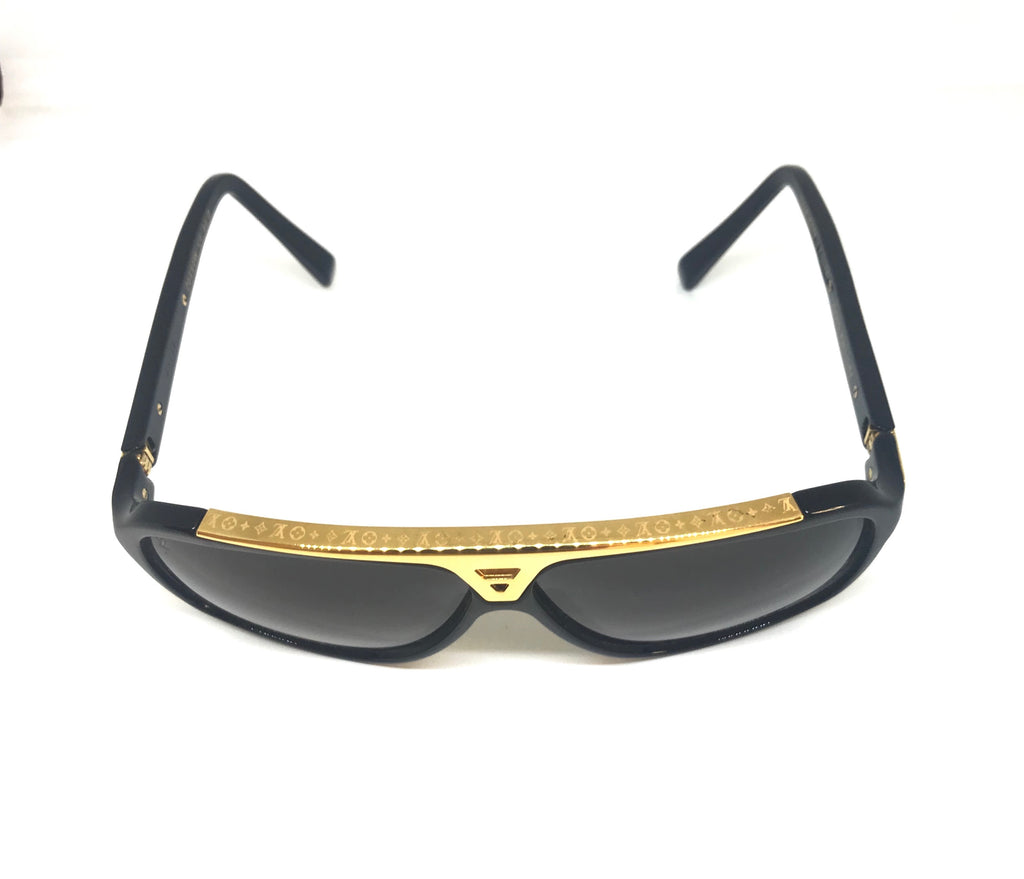 Louis Vuitton Black & Gold EVIDENCE Aviator Sunglasses, Pre Loved
