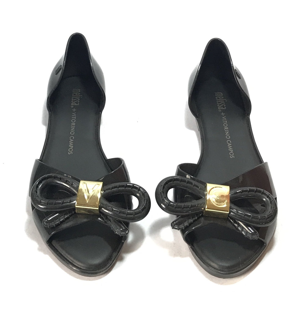 Melissa x Vitorino Campos Black Bow Peep Toe Flats | Gently Used ...