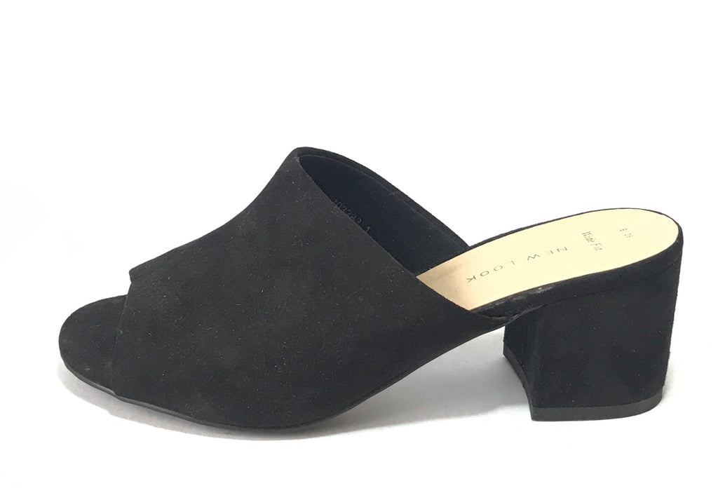 New Look Black Suede Peep Toe Mules | Brand New |