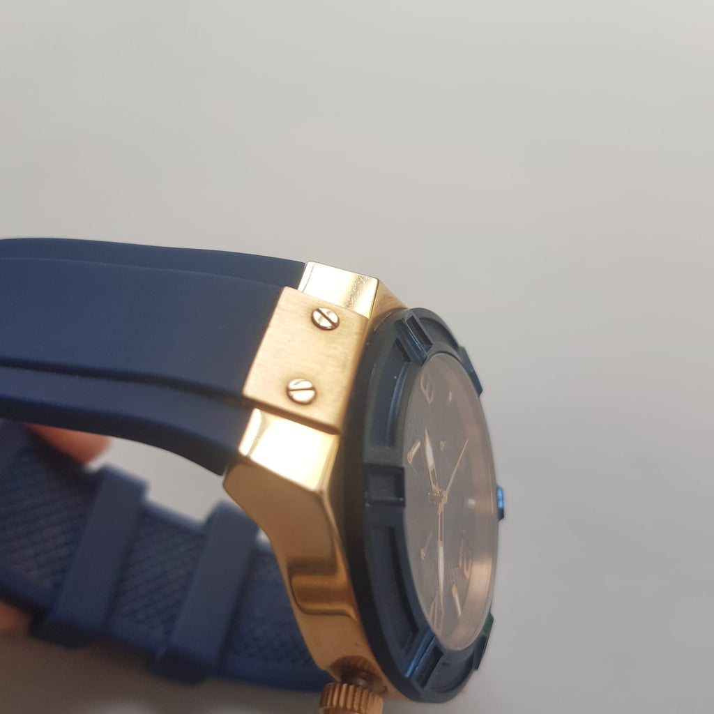 Guess Blue & Gold Stainless Steel Rubber Strap Watch | Gently Used |