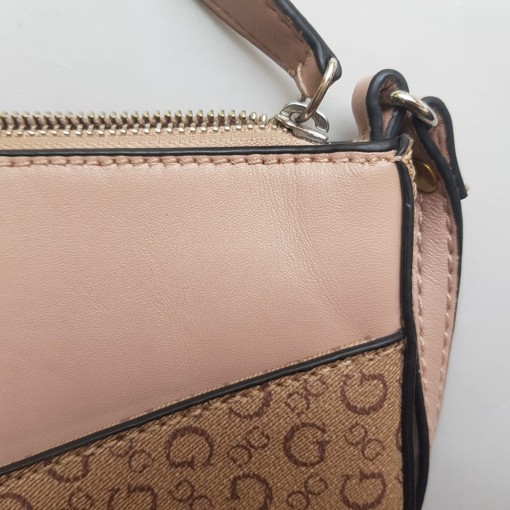 Guess Monogram & Dusty Pink Crossbody Bag | Pre Loved |