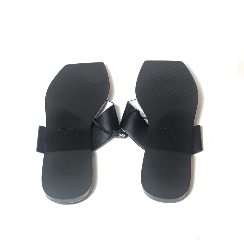 ZARA Black Square Thong Sandals | Brand New |